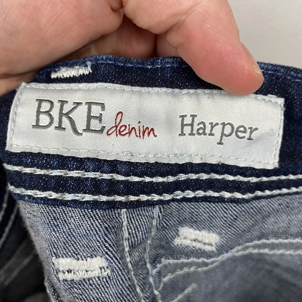 BKE Denim Harper Jeans Womens 30 Blue Dark‎ Wash Crop Contrast Stitch Stretch